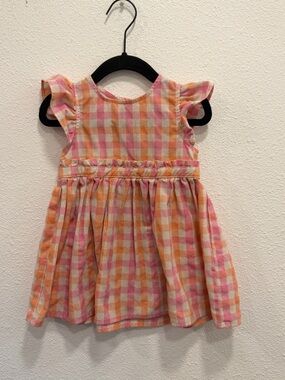 btween Pink & Orange Gingham Dress with Flutter Sleeves